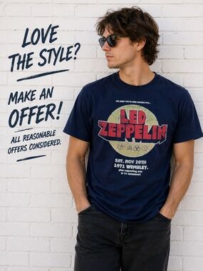 Led Zeppelin Graphic Tee - Navy Blue Short Sleeve Shirt